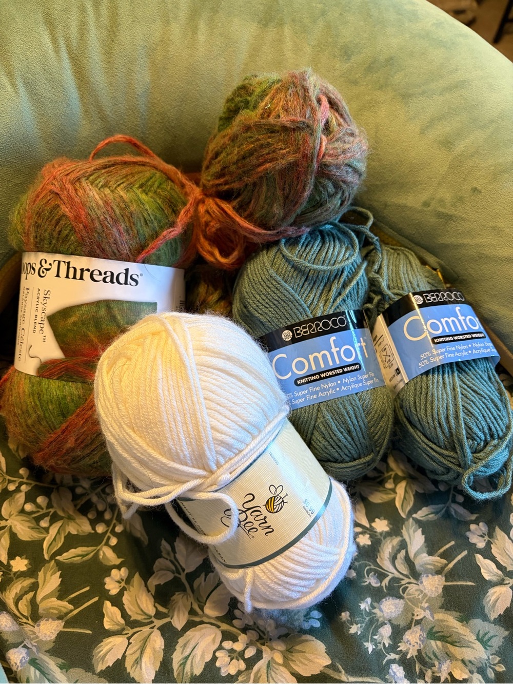 Berroco Comfort & Assorted Yarn Bundle in Teal, White, Multicolor -